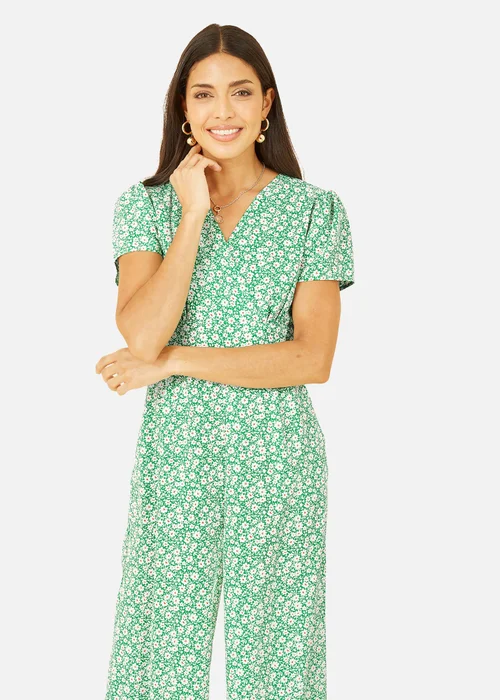 Yumi Green Ditsy Floral Wrap Jumpsuit - Size 8 Image 2