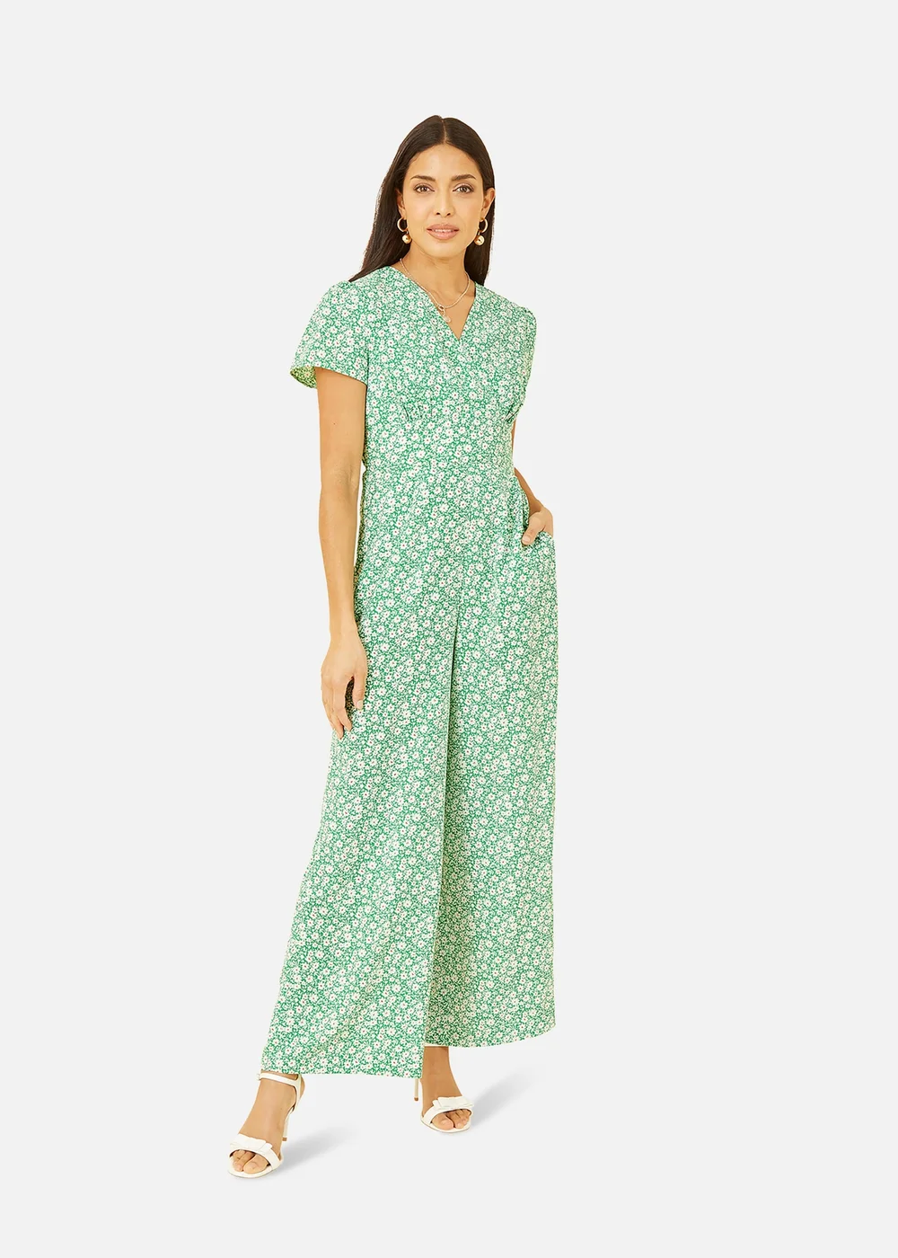 Yumi Green Ditsy Floral Wrap Jumpsuit - Size 8 Image 1