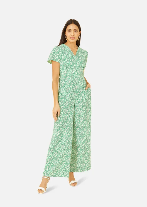 Yumi Green Ditsy Floral Wrap Jumpsuit - Size 8 Image 1