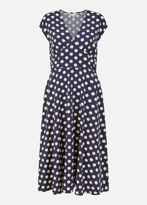 Yumi Navy Spot Print Kimono Sleeve Midi Dress - 8 Image 4