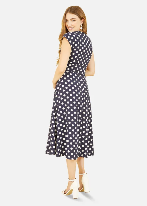 Yumi Navy Spot Print Kimono Sleeve Midi Dress - 8 Image 3
