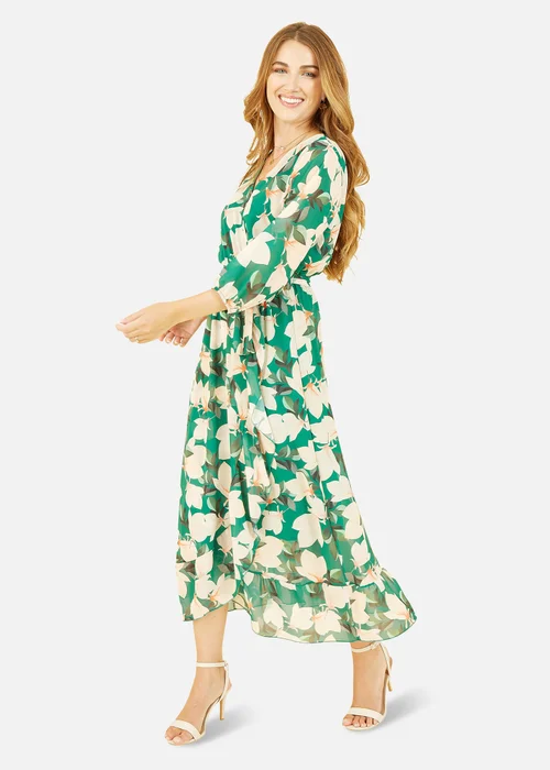 Yumi Green Blossom Wrap Midi Dress With 3/4 Sleeves - 8 Image 1