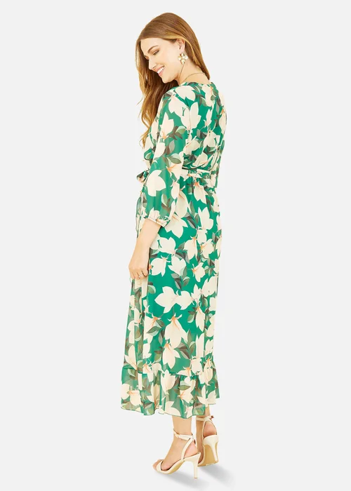 Yumi Green Blossom Wrap Midi Dress With 3/4 Sleeves - 8 Image 3