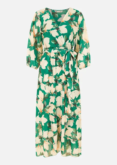 Yumi Green Blossom Wrap Midi Dress With 3/4 Sleeves - 8 Image 4
