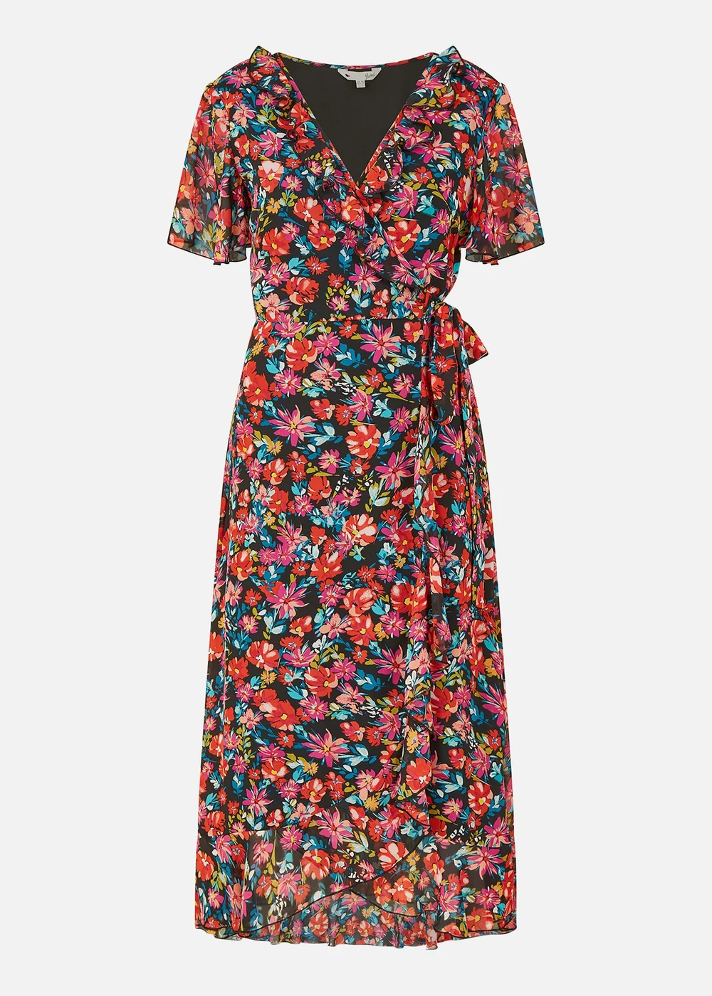 Yumi Black Floral Wrap Midi Dress - 8 Image 4