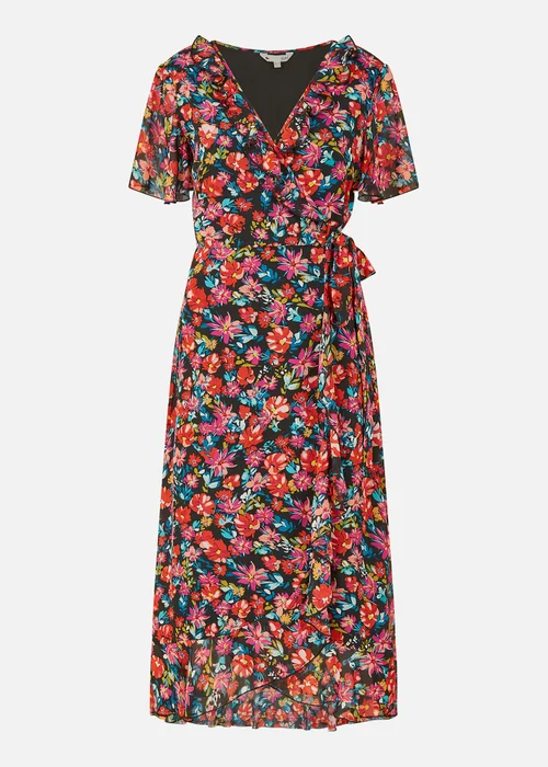 Yumi Black Floral Wrap Midi Dress - 8 Image 4