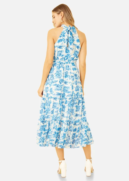 Yumi Blue Leaf Print Halter Neck Midi Dress - 8 Image 3