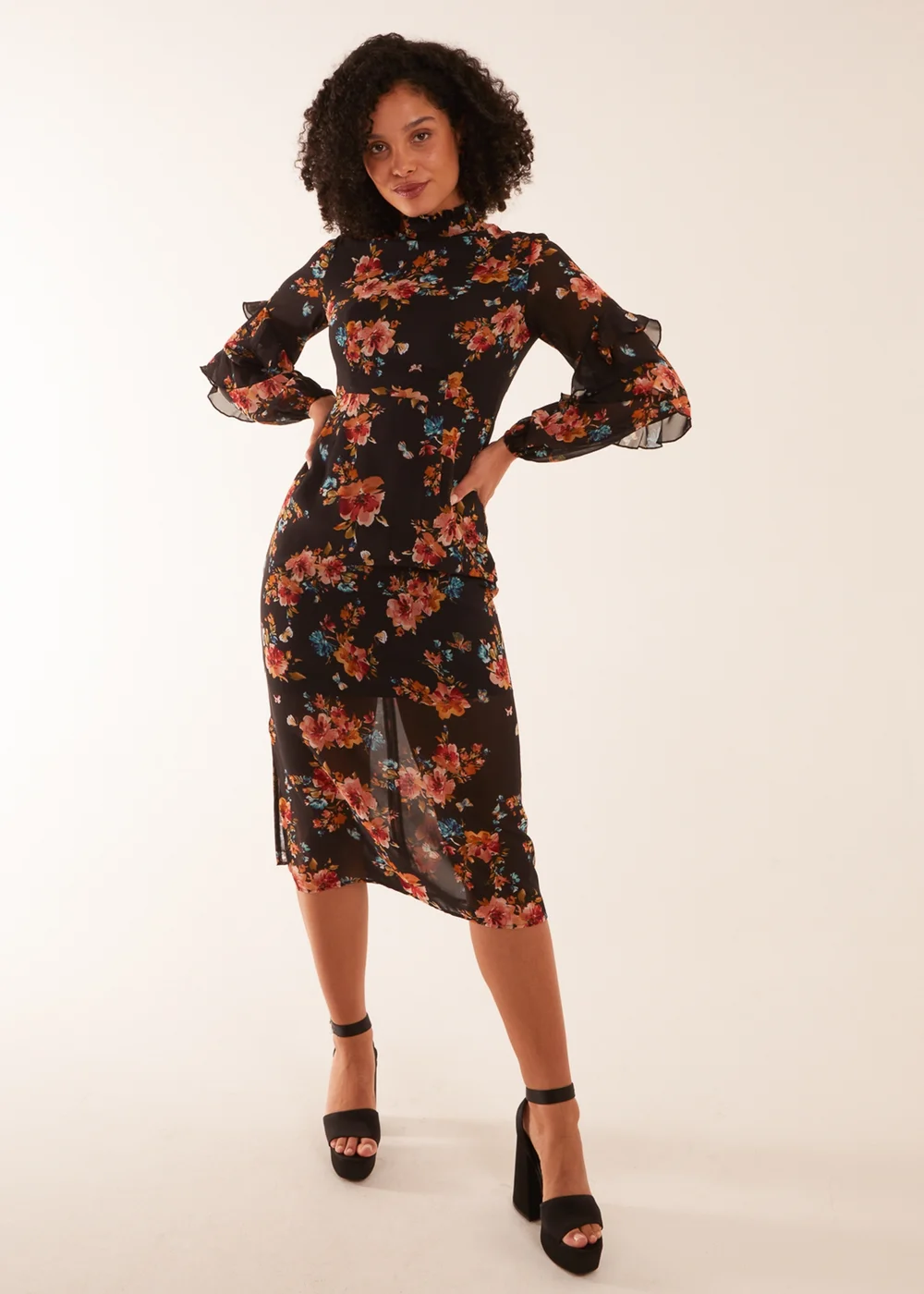 Blue Vanilla Black Midi Dress With Sleeve Details - 8 Image 4