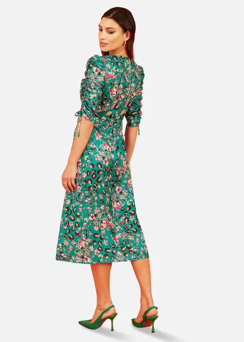 Yumi Green Animal Floral Print Ruched Sleeve Midi Dress - 8 Image 3