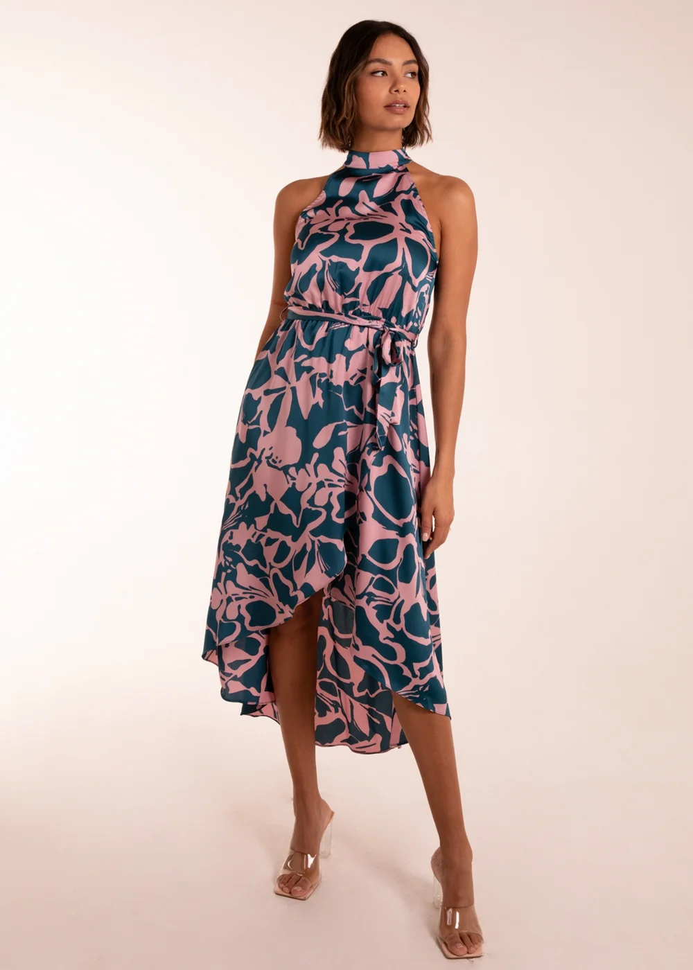 Blue Vanilla Blue Abstract Print Halter Neck Midi Wrap Dress - 8 Image 4