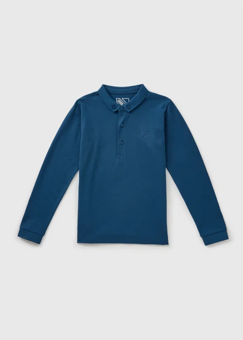 Boys Blue Long Sleeve Polo Shirt (7-15yrs) - 7 Yrs Image 1