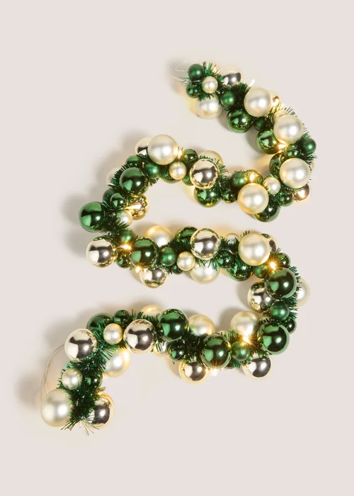 Winter Poem Green Pre Lit Bauble Garland Image 1