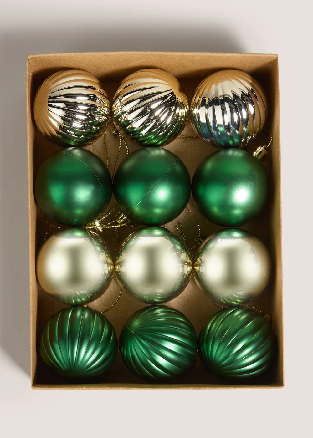 12 Pack Winter Poem Green & Gold Baubles Image 1