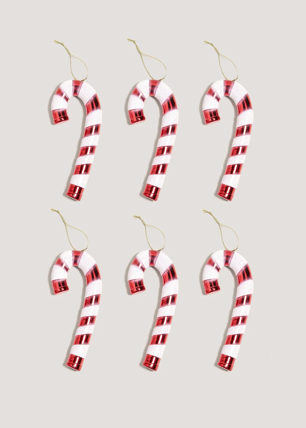 6 Pack Joyful Red Candy Cane Ornaments Image 1