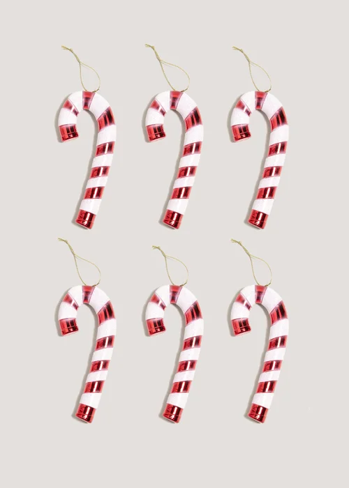 6 Pack Joyful Red Candy Cane Ornaments Image 1