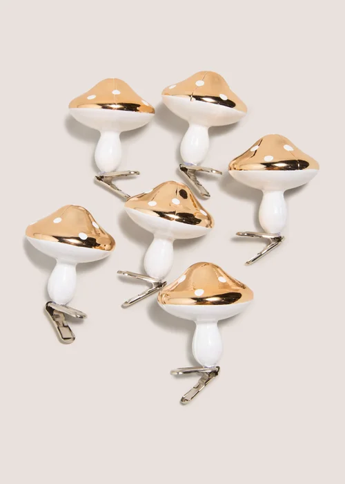 6 Pack Winter Poem Gold Mushrooms Ornaments Image 1