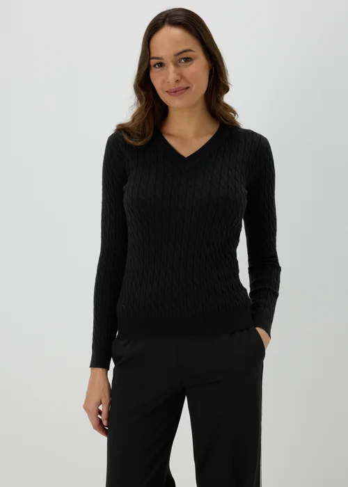 Black Cable Knit V Neck Jumper - 8 Image 1