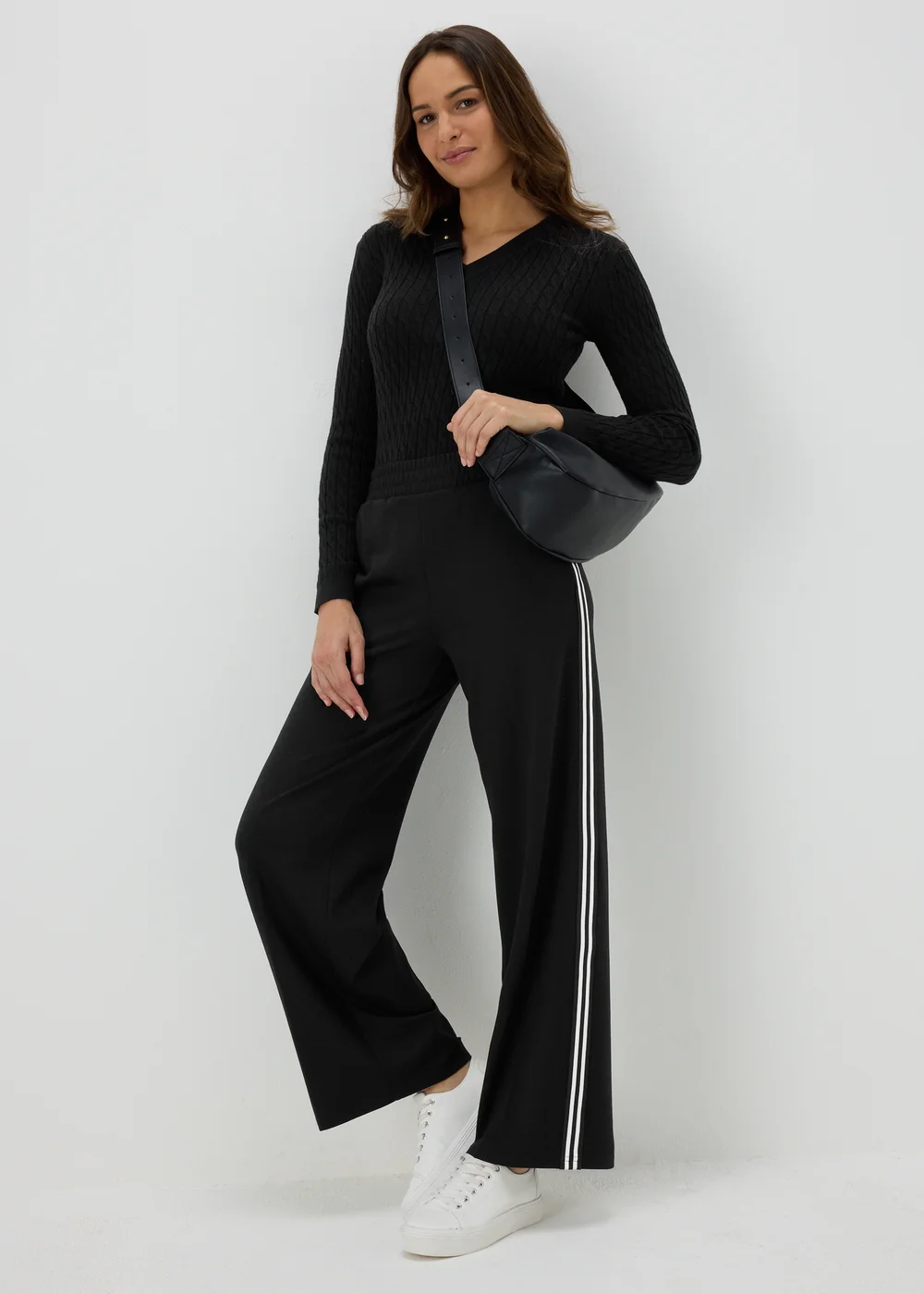 Black Cable Knit V Neck Jumper - 8 Image 4