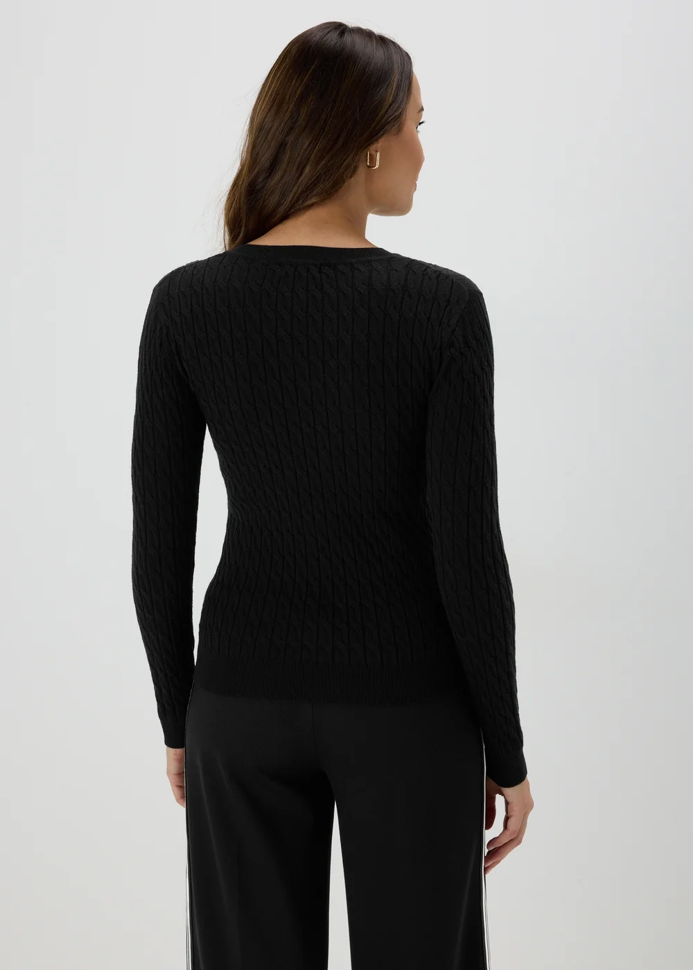 Black Cable Knit V Neck Jumper - 8 Image 2