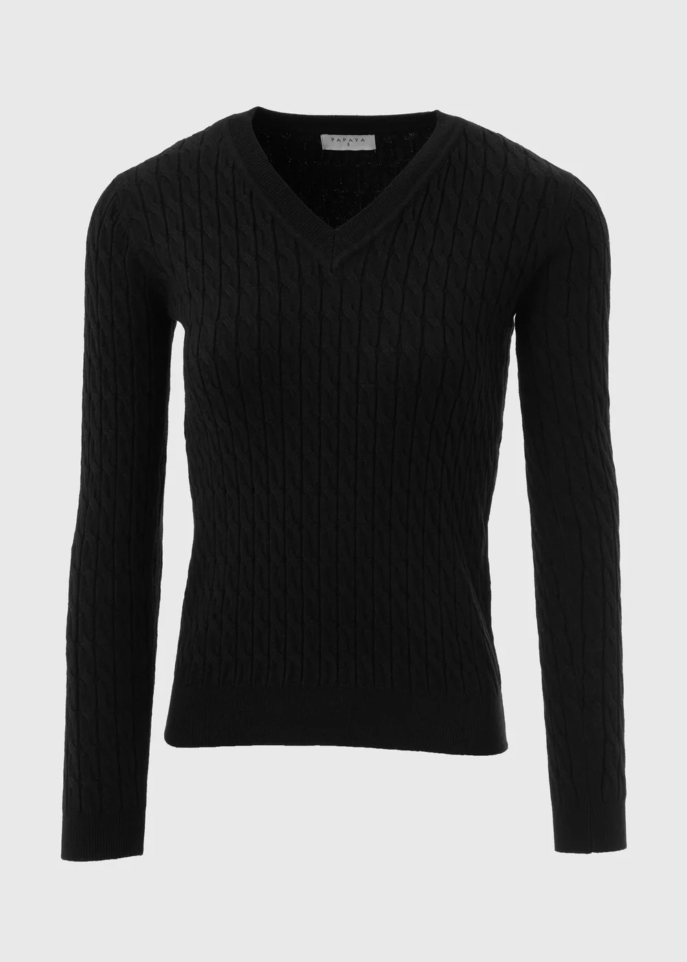 Black Cable Knit V Neck Jumper - 8 Image 5