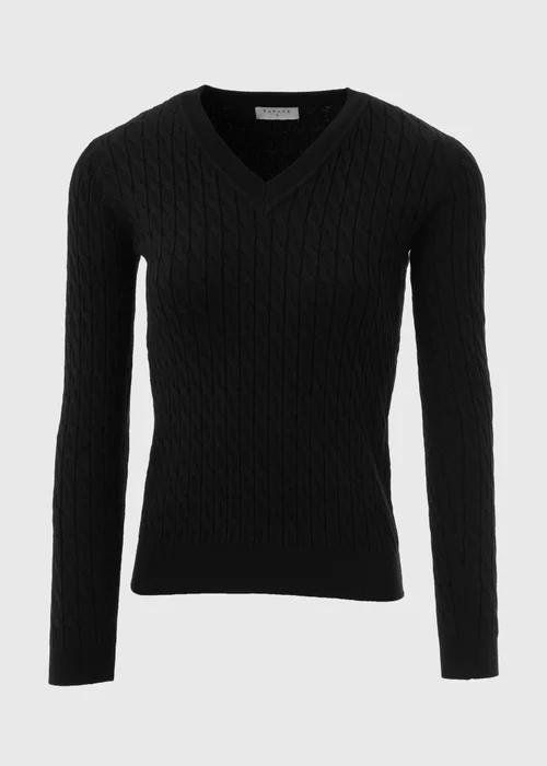 Black Cable Knit V Neck Jumper - 8 Image 5