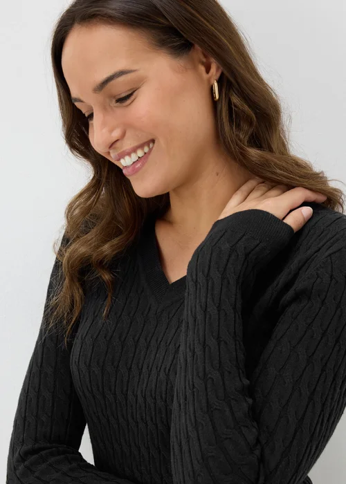 Black Cable Knit V Neck Jumper - 8 Image 3