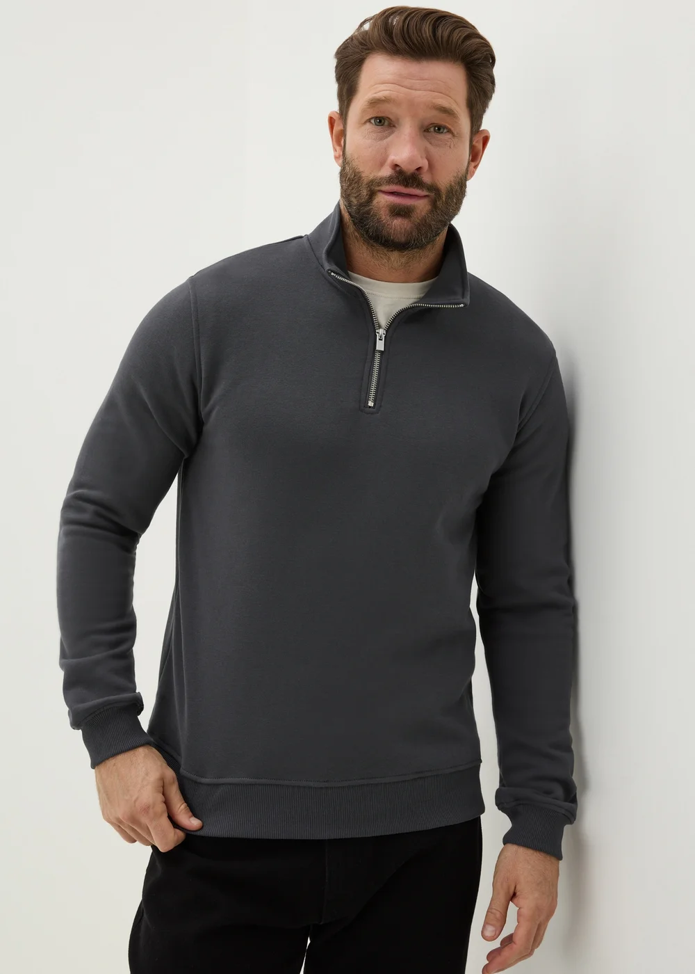 Charcoal Funnel 1/4 Zip Sweatshirt - Small Image 2