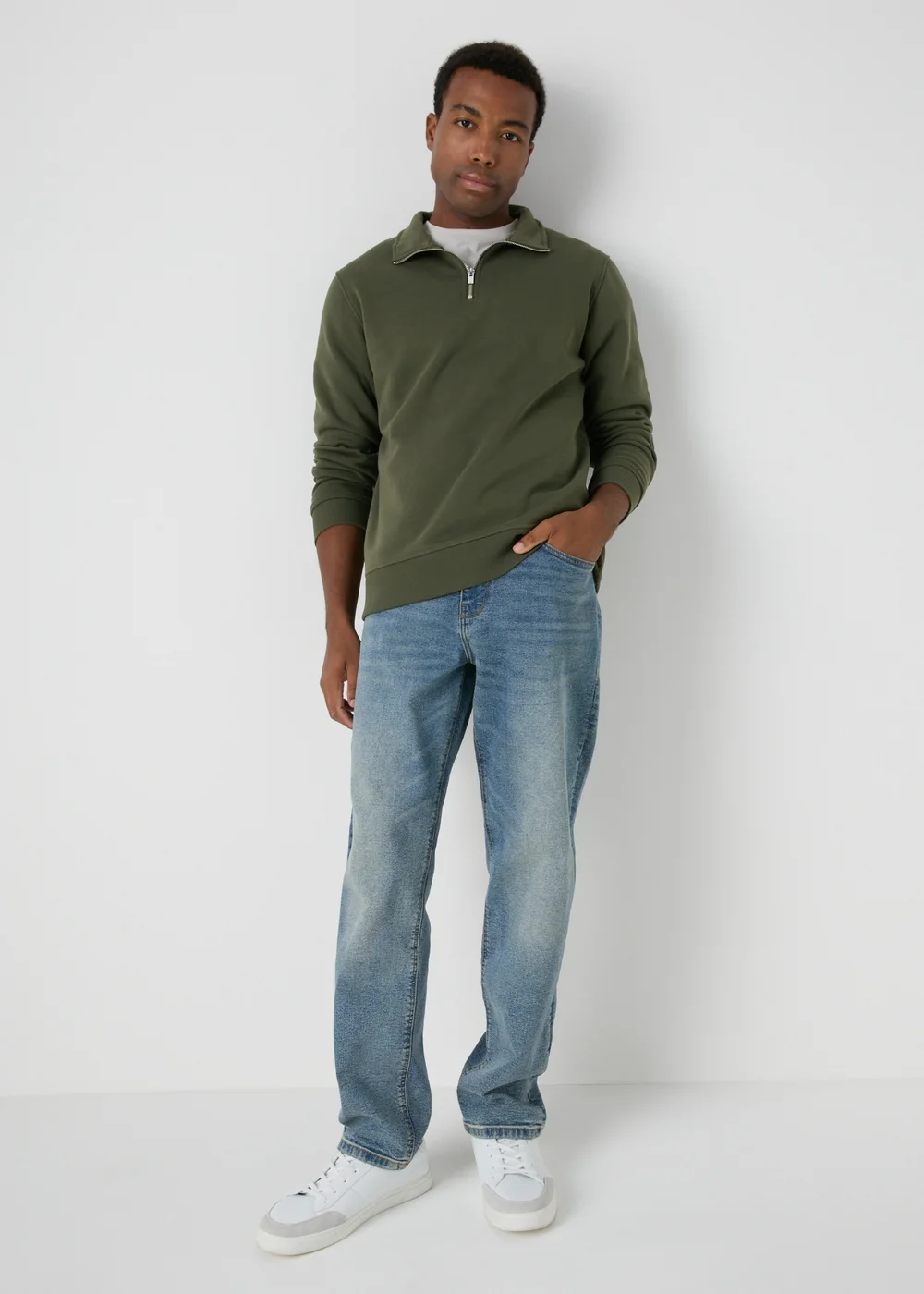 Khaki 1/4 Zip Sweatshirt - Small Image 3