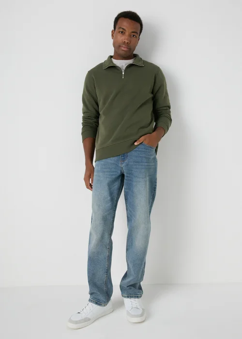 Khaki 1/4 Zip Sweatshirt - Small Image 3