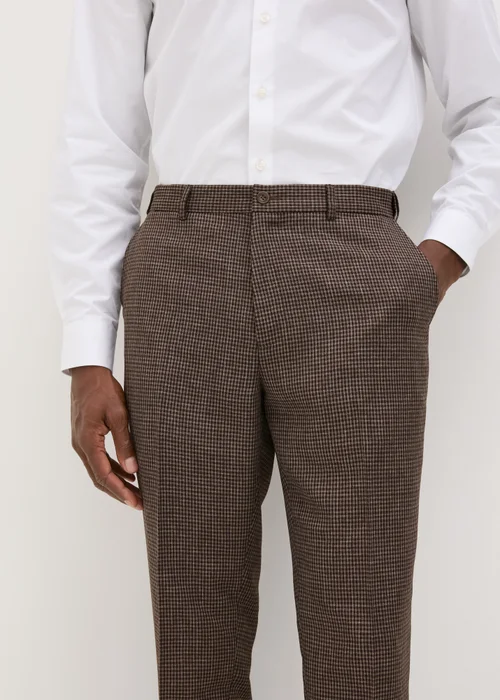 Taylor & Wright Brown Puppytooth Slim Fit Flexi Waist Trousers - 30/L33 Image 1