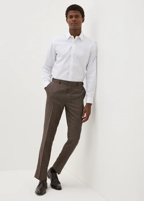 Taylor & Wright Brown Puppytooth Slim Fit Flexi Waist Trousers - 30/L33 Image 3