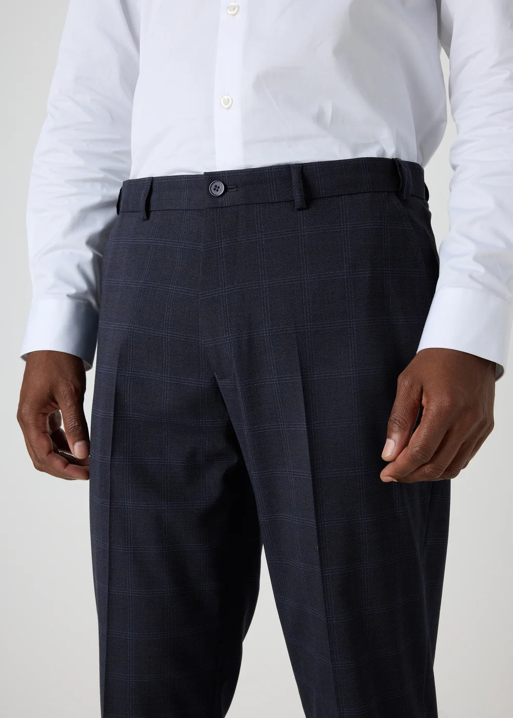 Taylor & Wright Navy Check Regular Fit Flexi Waist Trousers - 30 Waist 29 Leg Image 3