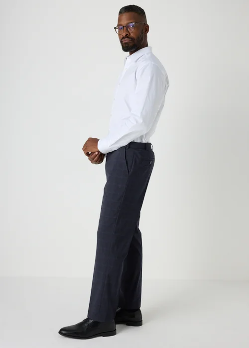 Taylor & Wright Navy Check Regular Fit Flexi Waist Trousers - 30 Waist 29 Leg Image 4