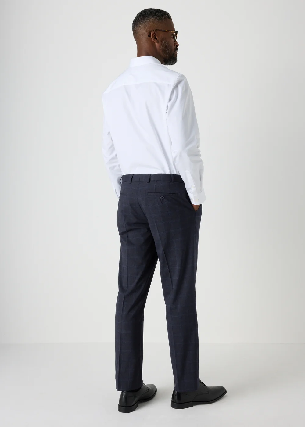 Taylor & Wright Navy Check Regular Fit Flexi Waist Trousers - 30 Waist 29 Leg Image 2