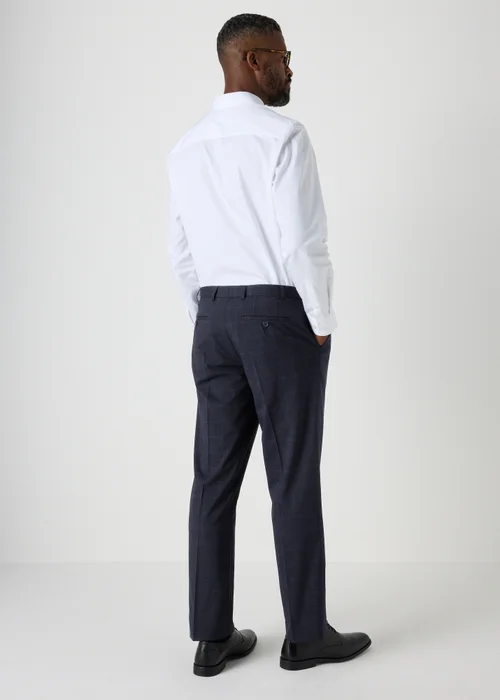 Taylor & Wright Navy Check Regular Fit Flexi Waist Trousers - 30 Waist 29 Leg Image 2