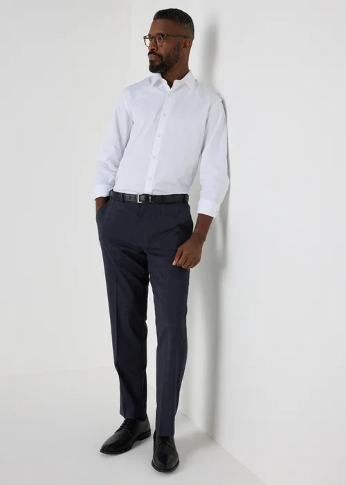 Taylor & Wright Navy Check Regular Fit Flexi Waist Trousers - 30 Waist 29 Leg Image 1
