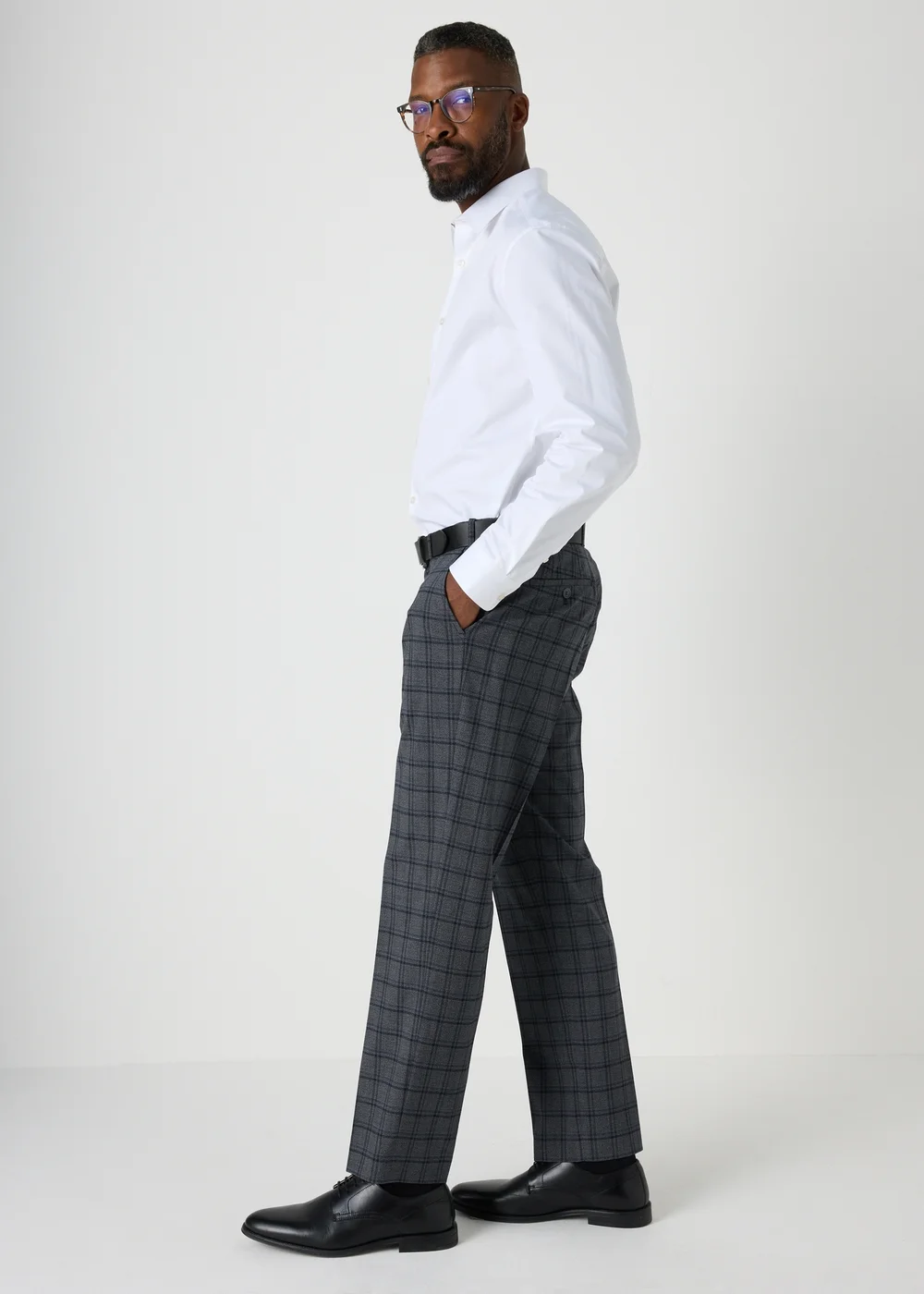 Taylor & Wright Grey Check Regular Fit Flexi Waist Trousers - 30/L33 Image 1