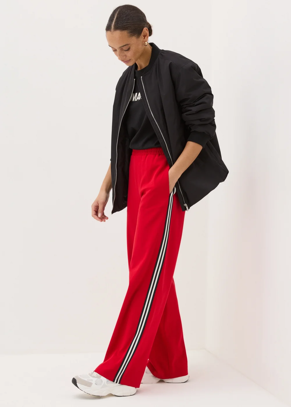 Red Side Stripe Wide Leg Trousers - 8 Image 1
