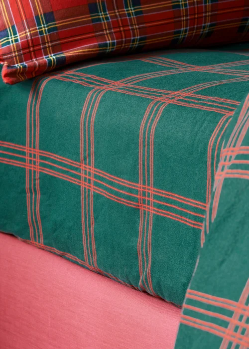 Red Check Brushed Duvet Set - Single Image 4