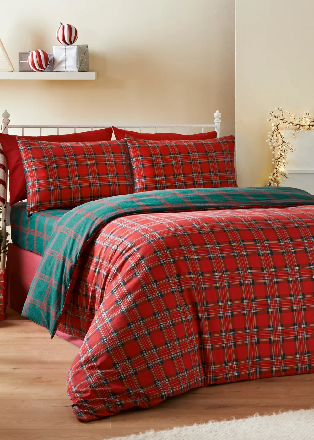 Red Check Brushed Duvet Set - Single Image 1