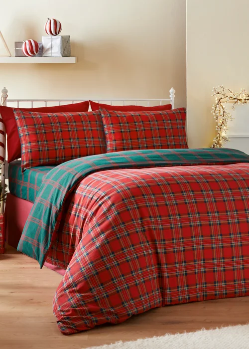 Red Check Brushed Duvet Set - Single Image 1