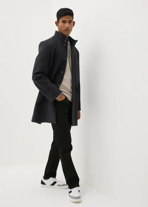 Taylor & Wright Black Funnel Neck Overcoat - S Image 3
