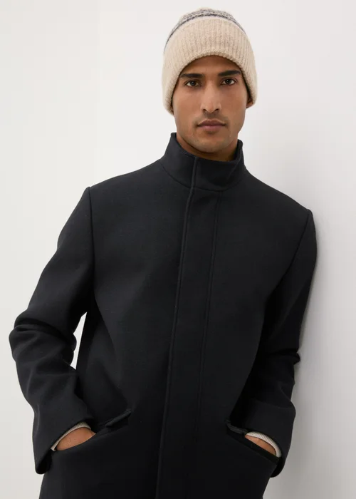 Taylor & Wright Black Funnel Neck Overcoat - S Image 1