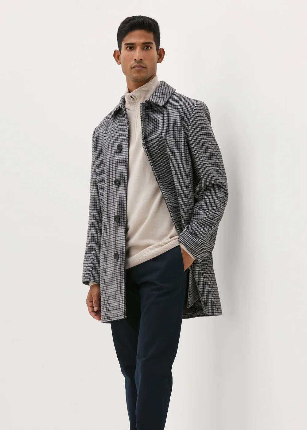 Taylor & Wright Grey Check Overcoat - S Image 1