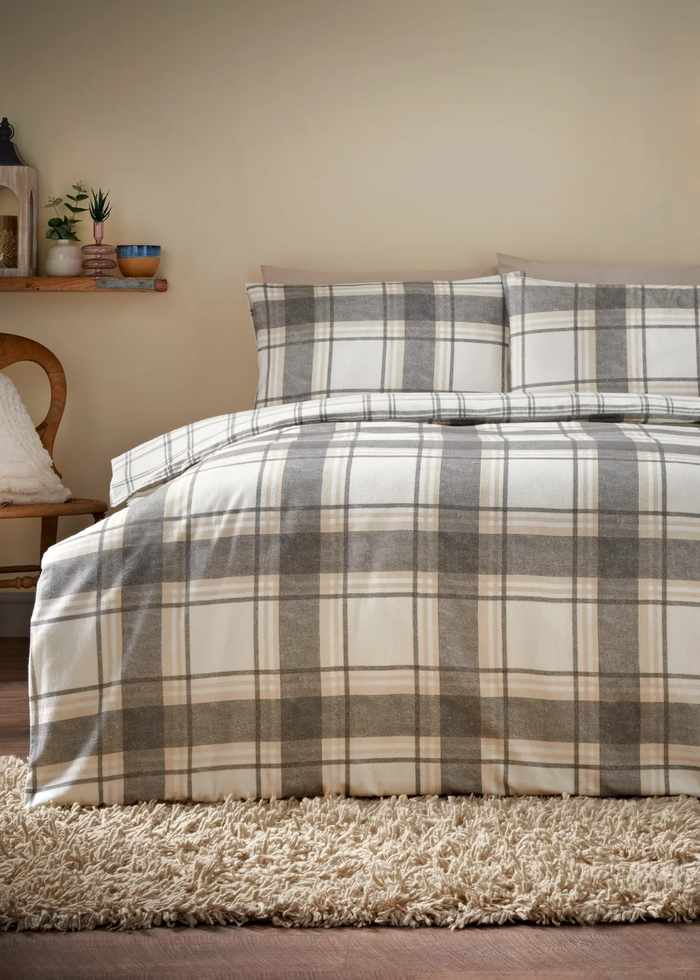 Grey Check Brushed Duvet Set - Single Image 1