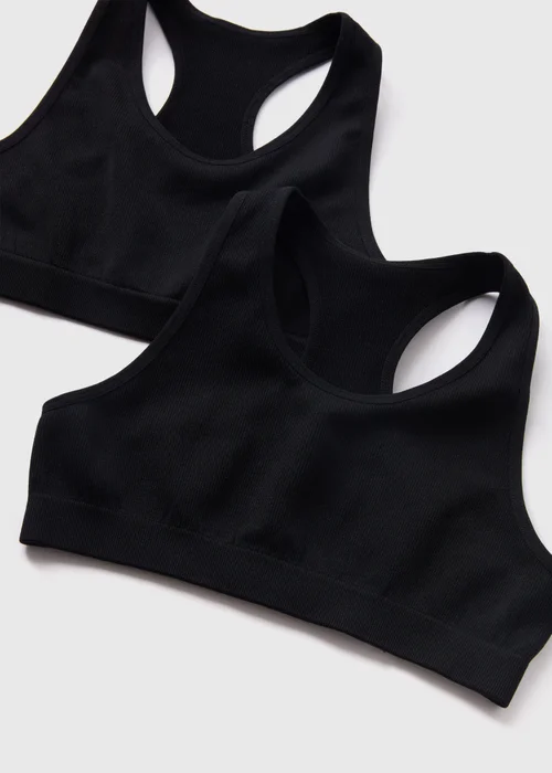 2 Pack Girls Black Ribbed Seamless Crop Tops (8-13yrs) - 8-9 yrs Image 2