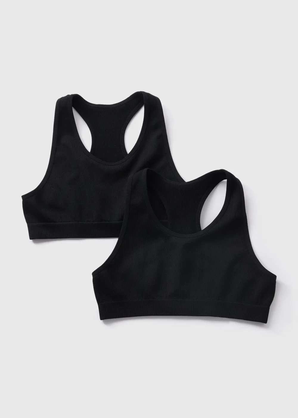 2 Pack Girls Black Ribbed Seamless Crop Tops (8-13yrs) - 8-9 yrs Image 1