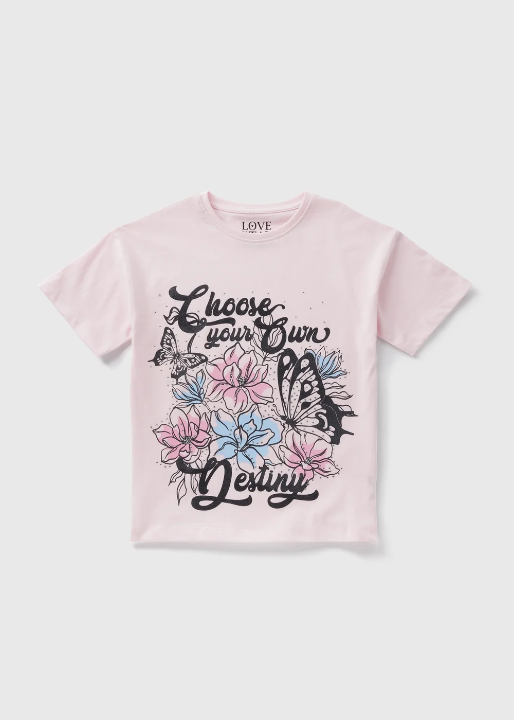 Girls Pink Butterfly Design T-Shirt (7-15yrs) - 7 Yrs Image 1