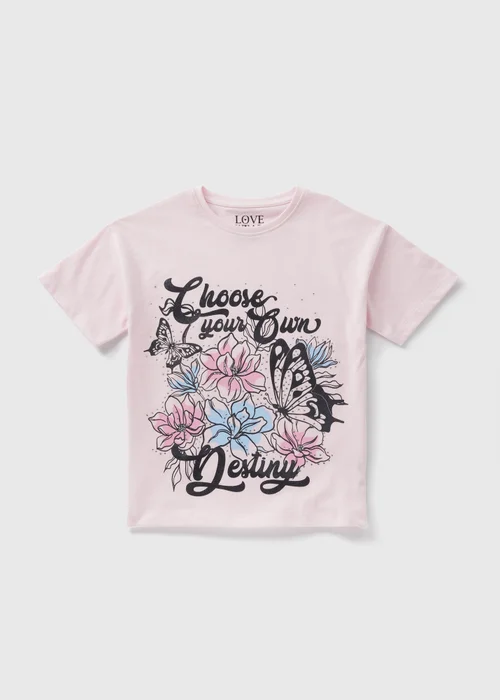 Girls Pink Butterfly Design T-Shirt (7-15yrs) - 7 Yrs Image 1