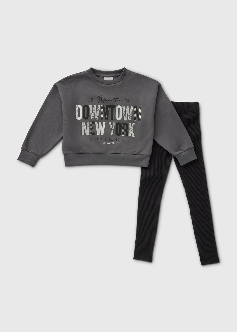 Girls Grey NYC Top & Legging Set (7-15yrs) - Age 7 Years Image 1